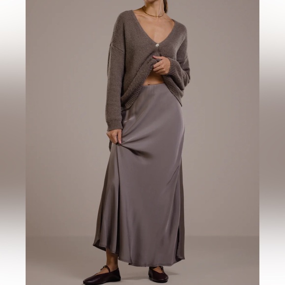 Jaki Dresses & Skirts - Jaki London Camilla Bias Cut Satin Maxi Skirt in Mink Size S/M